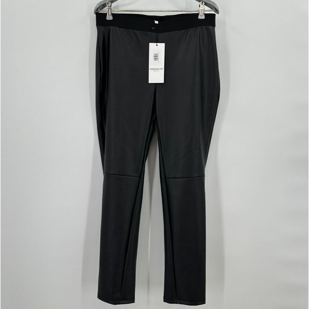 Emerson Fry Black Coated Vegan Leather Leggings sz L 28" Inseam Ankle Pants NWT